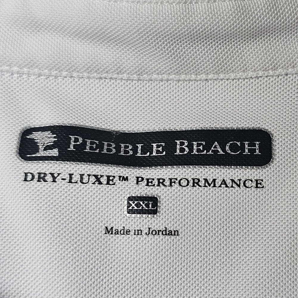 Pebble Beach Polo Shirt Mens XXL White Grey Striped Dry-Luxe Performance S/S - Picture 2 of 7